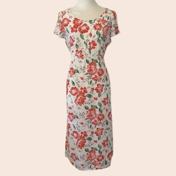 Vintage 90's Sheer White Floral Midi Dress with Back Tie Size Medium - Picture 1 of 12